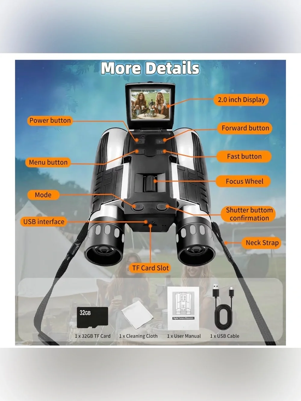 Sharper Image 12X Zoom Digital Camera Binoculars HD 1080P Video w/ Box & Manual